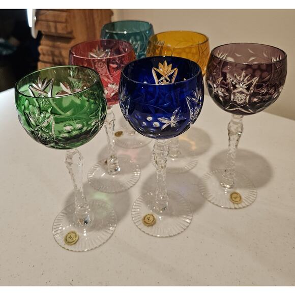 Set Of 6 Vintage JOSKA MOSEL Cut To Clear Wine Glasses New Vintage - Picture 3 of 14